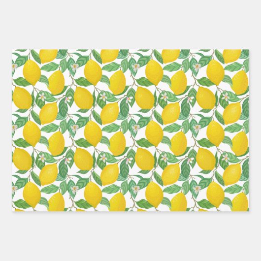 Gelbgrün-weißes Zitronenmuster Geschenkpapier Set (Vorderseite)