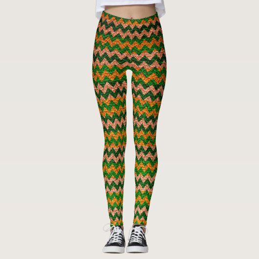 Gelbgrün Zickzack Modernes Leder Leggings (Vorderseite)
