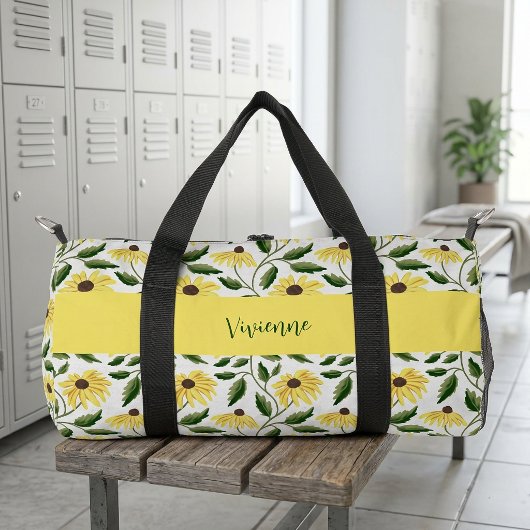 Gelbgrüne Aquarell-Wildblumen-Monogramm Duffle Bag