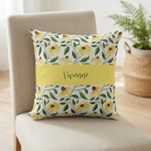 Gelbgrüne Aquarell-Wildblumen-Monogramm-Name
