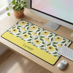 Gelbgrüne Aquarell-Wildblumen-Monogramm-Name Schreibtischunterlage