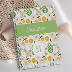 Gelbgrüne Blütenmädchen Trendy Monogram Planer
