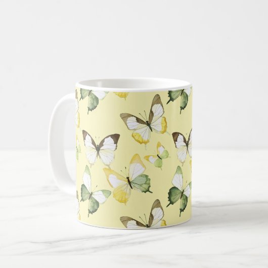 Gelbgrüne Schmetterlinge Kaffeetasse (Vorderseite Links)
