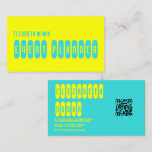 Gelbgrüne und Türkisfarbene Typografie-QR-Code Visitenkarte