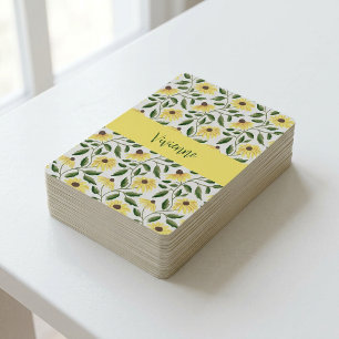 Gelbgrüne Wildblumen-Wasserfarbe-Monogramm-Name Spielkarten