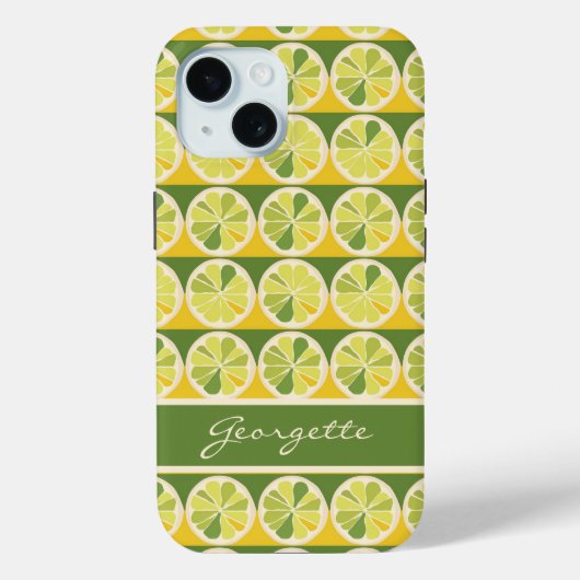 Gelbgrüne Zitrone Limoner Monogramm-Name Case-Mate iPhone Hülle (Rückseite)