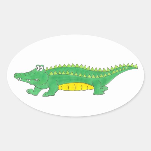Gelbgrüner Alligator Krokodile Gator Croc Animal Ovaler Aufkleber (Vorderseite)