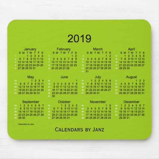 Gelbgrüner Kalender 52 Wochen-2019 durch Janz Mousepad (Vorne)