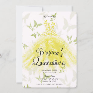 Gelbgrüner Schmetterling Tanzkleid Quinceañera Einladung