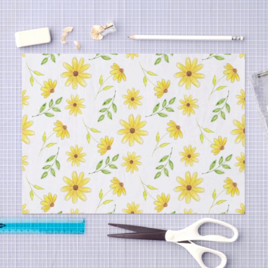 Gelbgrünes Blumenmuster Seidenpapier (Handwerk)