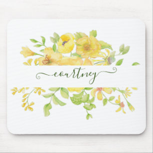Gelbliche personalisierte Aquarell-Blumen  Mousepad