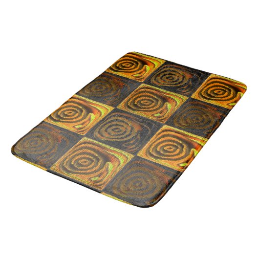 Gelbliche Quadrate und Kreise in rustikalem Mosaik Badematte (Schrägansicht)