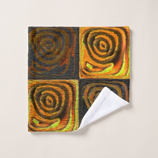 Gelbliche Quadrate und Kreise in rustikalem Mosaik Badhandtuch Set (Waschlappen)