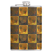 Gelbliche Quadrate und Kreise in rustikalem Mosaik Flachmann (Vorderseite)