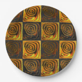 Gelbliche Quadrate und Kreise in rustikalem Mosaik Pappteller (Vorderseite)