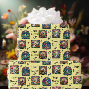 Gelblicher glücklicher Osterhase Elegantes Bleigla Geschenkpapier