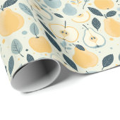 Gelbliches Birnen- und Blattfruchtmuster-Design. Geschenkpapier (Rolleneckpunkt)