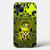 GELBLICHES SCHWARZES DAMASK GEMSTONE MONOGRAMM Case-Mate iPhone HÜLLE (Rückseite)