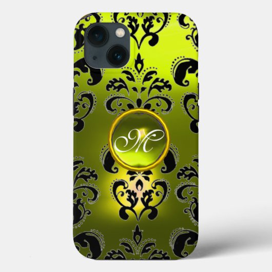 GELBLICHES SCHWARZES DAMASK GEMSTONE MONOGRAMM Case-Mate iPhone HÜLLE (Rückseite)