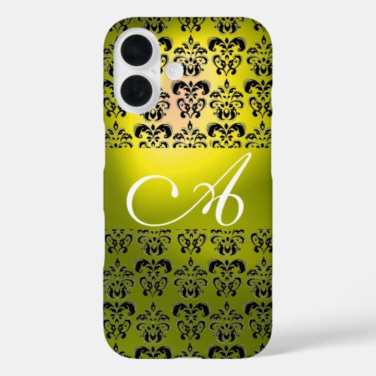 GELBLICHES SCHWARZES DAMASK-MONOGRAMM Case-Mate iPhone HÜLLE (Rückseite)