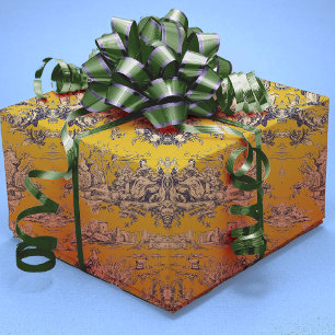 Gelbliches Vintage-Blumen-Toile-de-Jouy-Muster Geschenkpapier Set