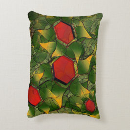 Gelbliches virtuelles Blattwerk mit roten Hexagone Dekokissen