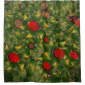 Gelbliches virtuelles Blattwerk mit roten Hexagone Duschvorhang (Vorderseite)