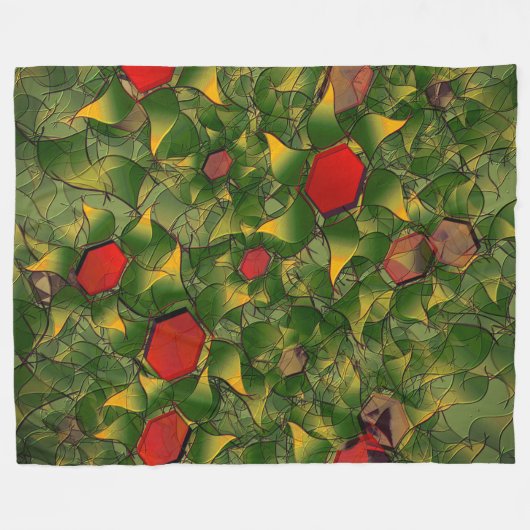 Gelbliches virtuelles Blattwerk mit roten Hexagone Fleecedecke (Vorderseite (Horizontal))