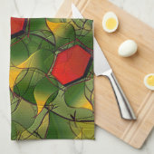 Gelbliches virtuelles Blattwerk mit roten Hexagone Geschirrtuch (Viertel Falte)