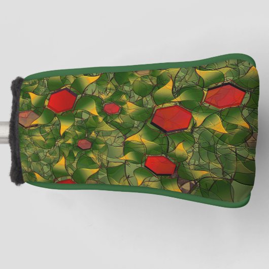 Gelbliches virtuelles Blattwerk mit roten Hexagone Golf Headcover (Vorderseite)