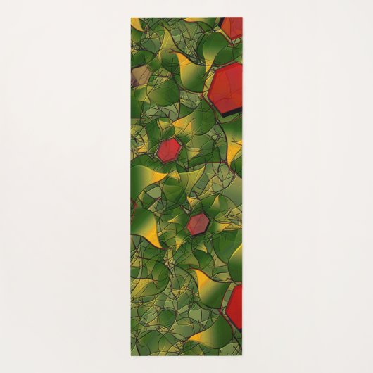 Gelbliches virtuelles Blattwerk mit roten Hexagone Yogamatte (Rückseite)
