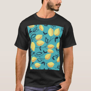 Gelbliches Zitronen-Gouache-Muster auf Türkis. T-Shirt