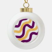 Gelbmarron, rote, kurvenförmige Linien, gewelltes  Keramik Kugel-Ornament (Vorderseite)