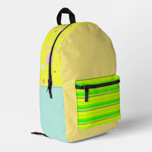 Gelbmulticolor künstlerisch niedlich bedruckter rucksack (Rückseitige Ecke links)