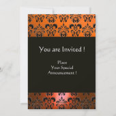 GELBORANGE BLACK DAMASK MONOGRAMM, hell weiß Einladung (Rückseite)