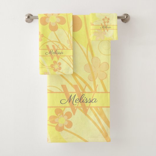 Gelborange Blume Einfache niedliche Blumenmonogram Badhandtuch Set (Insitu)