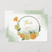 Gelborange Blume, grüner Kranz Dankeskarte (Vorne/Hinten)