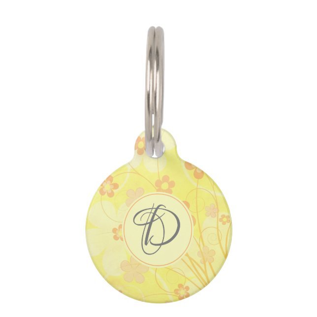 Gelborange Blume Niedliches Hübsches Blumenmonogra Haustiermarke (Vorderseite)