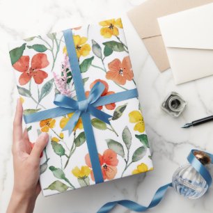 Gelborange Blumen zum Geburtstag Geschenkpapier