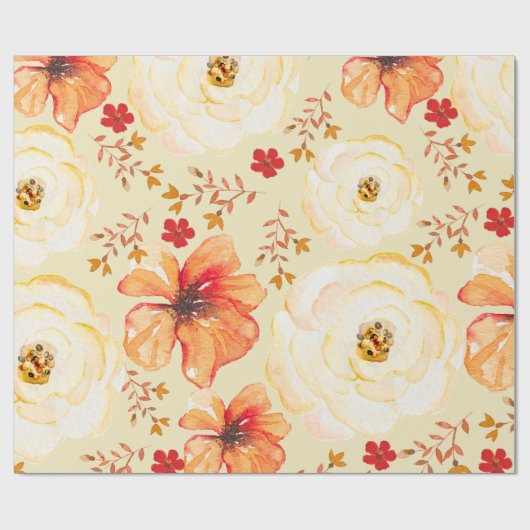 Gelborange Flora Geschenkpapier (Flach)