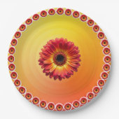 Gelborange Gradient Rote Gerbera-Halbmuster Pappteller (Vorderseite)