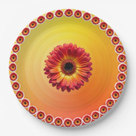 Gelborange Gradient Rote Gerbera-Halbmuster Pappteller