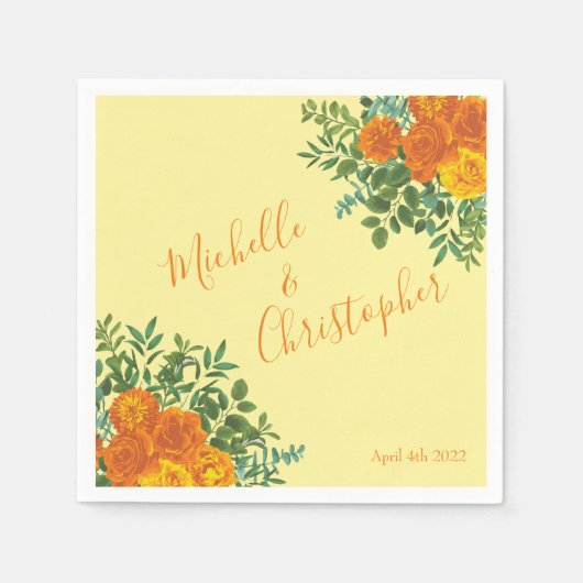 Gelborange Hochzeitsflorale Rose Serviette (Vorderseite)