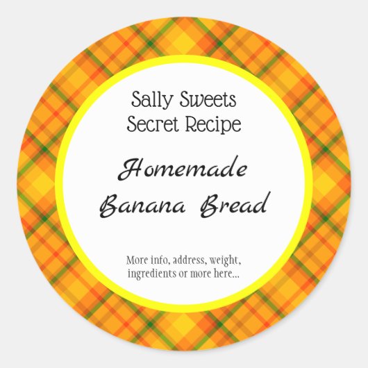 Gelborange Karierte, kundenspezifische Backkleber Runder Aufkleber (Vorderseite)