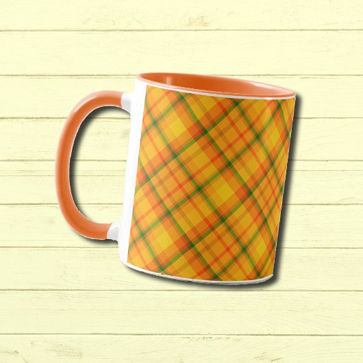 Gelborange Karierte Muster Tasse
