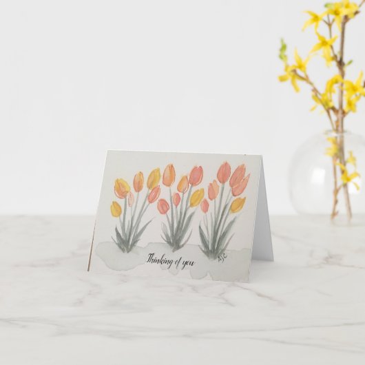 Gelborange Korallengrün, Wasserfarbtulips gefaltet Karte (Gelbe Blume)