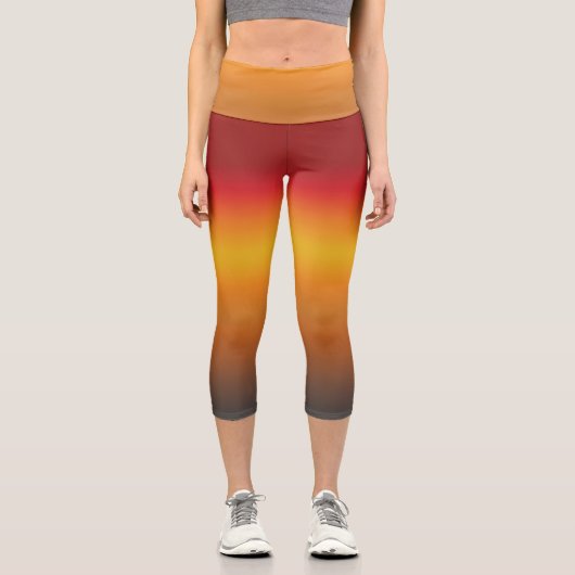 Gelborange Orange Yellow Ombre Capri Leggings (Vorderseite)
