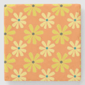Gelborange Retro 70er Daisies Muster Steinuntersetzer (Vorderseite)