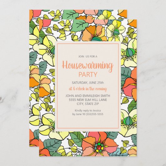 Gelborange Retro Vintages Blumenhaus (Vorne/Hinten)