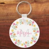 Gelborange Rosa Wasserfarben Blumenkraut Schlüsselanhänger (Vorderseite)